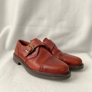 T.M. Thom McAn Cognac Leather Made in Italy Monk Strap Shoes